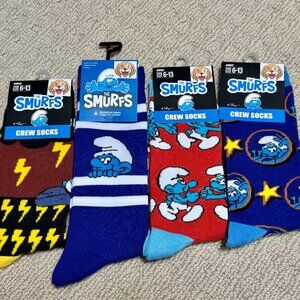 4 Smurfs New Novelty Crew Socks Size 6-12/13 - Men's/Women's -